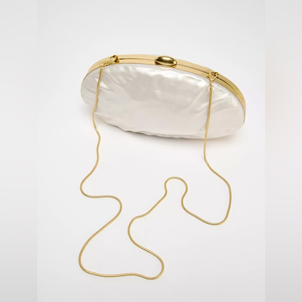 Zara White and Gold Clutch Bag party wedding evening with chain crossbody